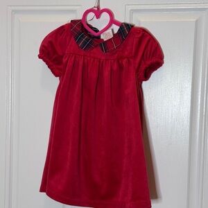Red Velvet Dress with Plaid Collar